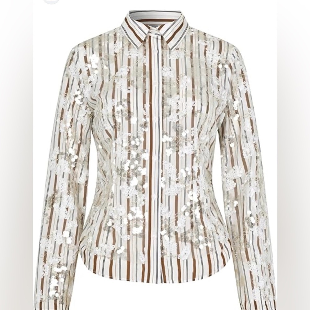 BAUM UND PFERDGARTEN Marley Sequin white brown pinstripe Shirt White